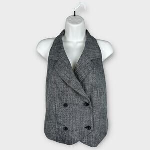 Worthington Double Breasted Collared Black White Tweed Career Vest Size 8 Preppy